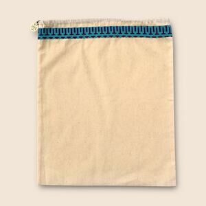 Tory Burch NWOT Beige Shoe Bag Canvas Blue Trim & Gold Logo